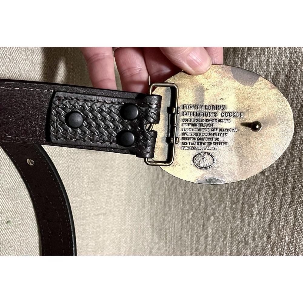 1982 Hesston Rodeo Buckle 36–38 Basketweave Blk Leather Floral Conchas Southwest - Picture 10 of 12